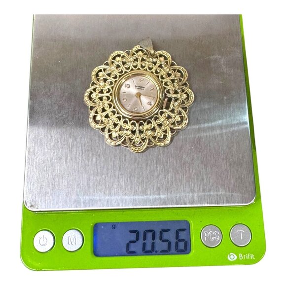 Vtg Glamour 17 Jewels Swiss Made Gold Tone Filigree Pendant Watch NEEDS BATTERY - Picture 6 of 6